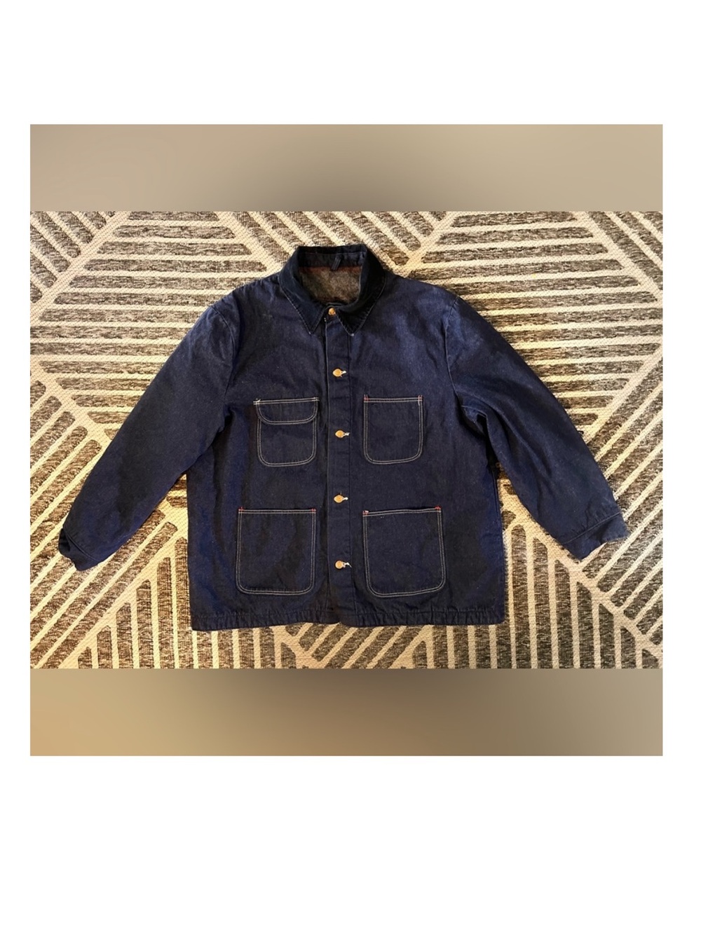 VINTAGE 70s WRANGLER Sz 50 Sanforized Blanket Lined Denim Chore Coat Exc Cond